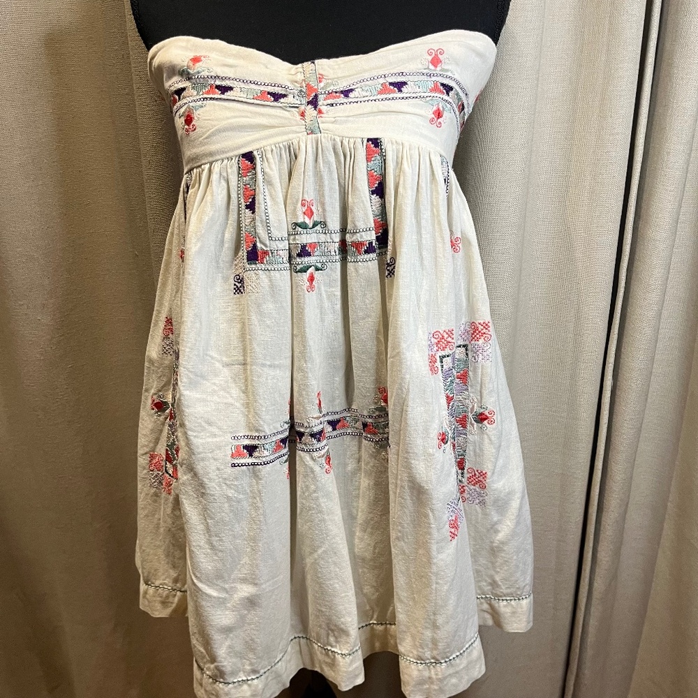 Free People Strapless Embroidered Boho Dress Size M